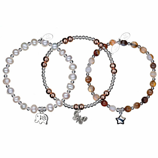 Safe Travels Sterling Silver Stacking Bracelets - Set of 3