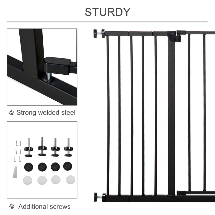 Dog Gate Pet Safety Gate Stair Barrier Pressure Fit Adjustable 76-82/86-97/101-107 cm, Black