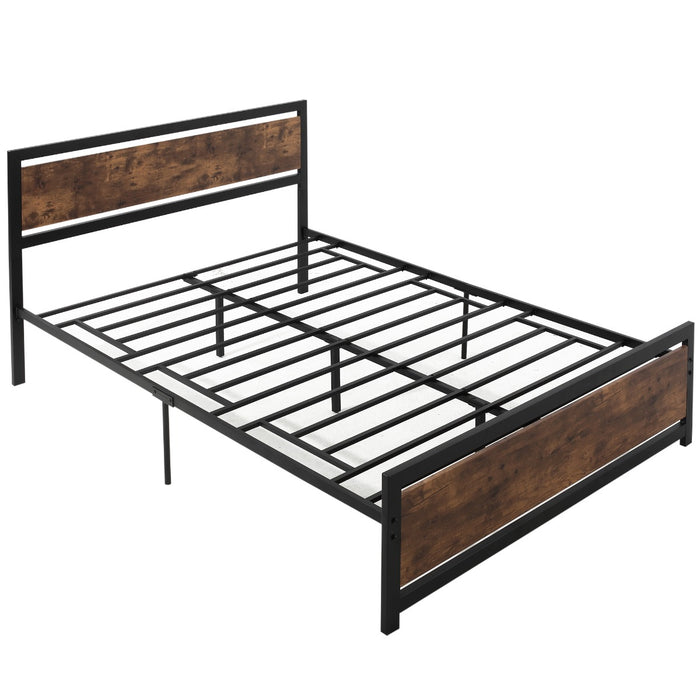 Full Bed Frame with Headboard & Footboard, Strong Slat Support Twin Size Metal Bed w/ Underbed Storage Space, No Box Spring Needed