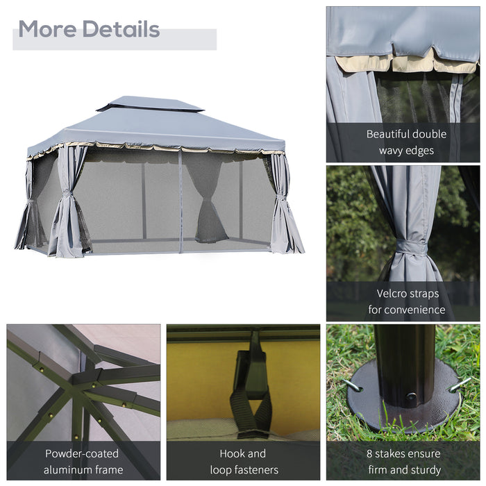 Outsunny 3 x 4m Aluminium Garden√Ç¬¨√Ç¬®√¢¬Ä¬ö√É¬Ñ√¢¬Ä¬†Gazebo, Marquee Canopy Shelter Pavilion Party Tent with Nets and Curtains for Garden, Lawn, Backyard and Deck, Grey