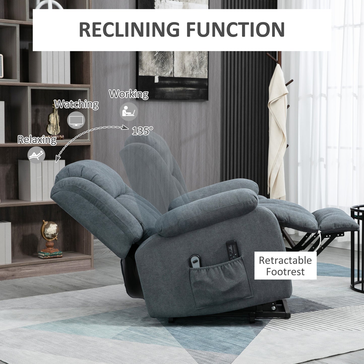 Oversized Riser and Recliner Chairs for the Elderly, Heavy Duty Fabric Upholstered Lift Chair for Living Room with Remote Control, Side Pocket, Grey