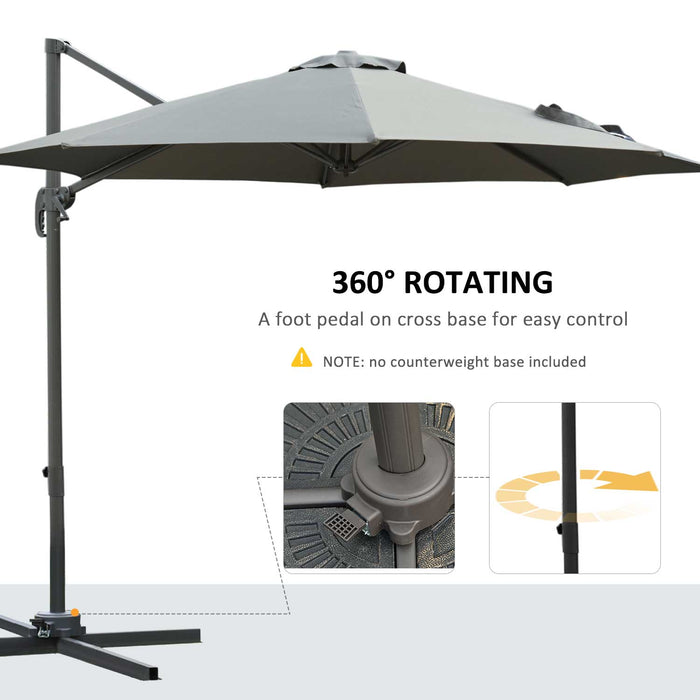 3(m) Patio Offset Parasol Roma Umbrella Cantilever Hanging Sun Shade Canopy Shelter 360° Rotation with Cross Base - Dark Grey