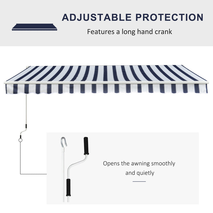 Garden Patio Manual Awning Canopy Sun Shade Shelter Retractabl Retractable Awning, 3.5x2.5 m-Blue/White