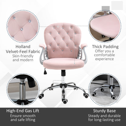 Vinsetto Office Chair Ergonomic 360¬¨‚àû Swivel Diamond Tufted Home Work Velour Padded Base 5 Castor Wheels Pink