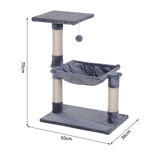 70cm Cat Tree for Indoor Cats Durable Natural Sisal Scratching Posts Hammock Bed Kitty Activity Center Grey