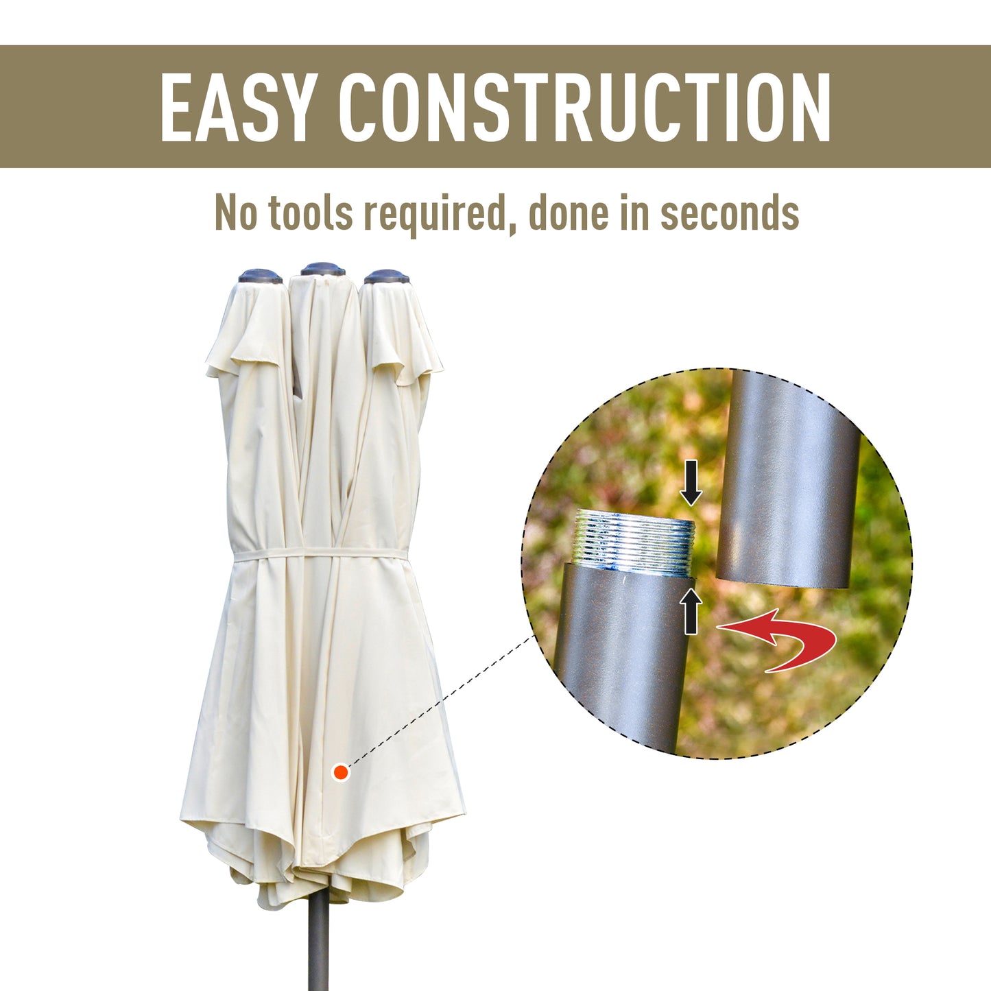 4.6m Garden Parasol Double-Sided Sun Umbrella Patio Market Shelter Canopy Shade Outdoor with Cross Base – Off White