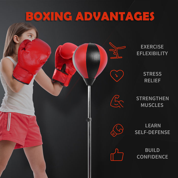 Kids PU Freestanding Boxing Punch Bag w/ Gloves Black/Red