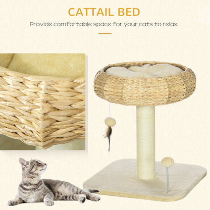 51cm Cat Tree, Kitty Activity Center, Cat Climbing Toy, Cat Tower w/ Cattail Bed, Toy Ball, Scratching Post - Beige