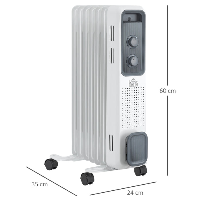 1500W Oil Filled Radiator, Portable Electric Heater w/ Three Modes Adjustable Thermostat Safety switch, White