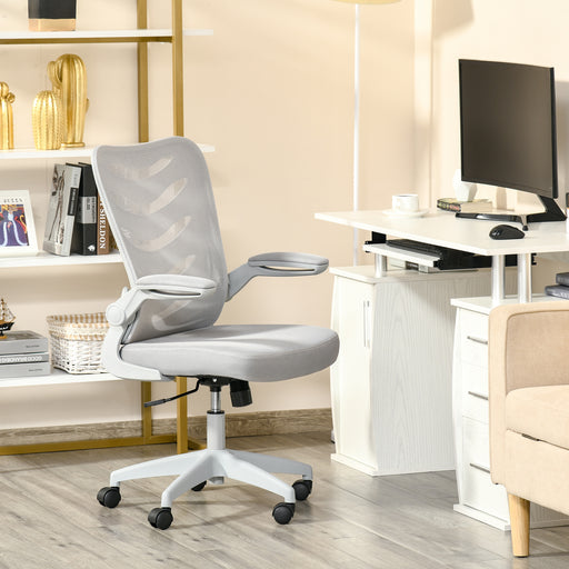 Mesh Office Chair for Home Swivel Task Desk Chair with Lumbar Back Support, Flip-Up Arm, Adjustable Height, Grey
