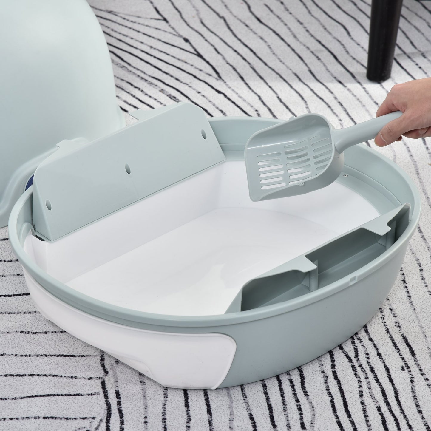 Cat Litter Box Toilet With Litter Scoop Enclosed Drawer Skylight Easy To Clean Blue