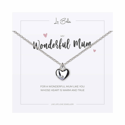 My Wonderful Mum Heart Charm Sentiments Friendship Necklace