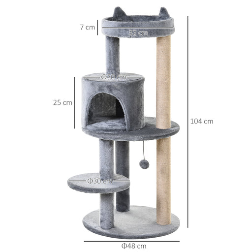 104 cm Cat Tree, Cat Condo Tree Tower, Cat Activity Centre with Scratching Posts, Plush Perch, Hanging Ball - Beige