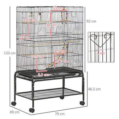 Bird Cage with Stand, Toys, Wheels, for Canaries, Finches, Lovebirds, Parakeets, Budgie Cage with Accessories, Storage Shelf - Black