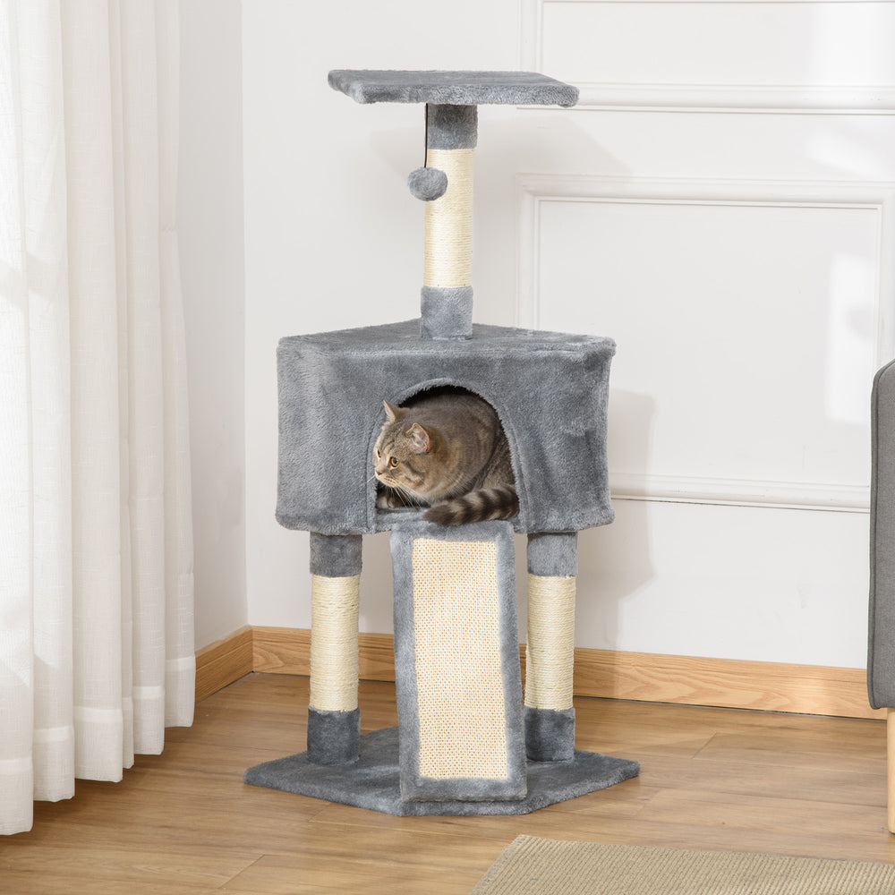 Corner Cat Tree for Indoor Cats, Kitten Tower with Scratching Post House Ladder Toy - Grey