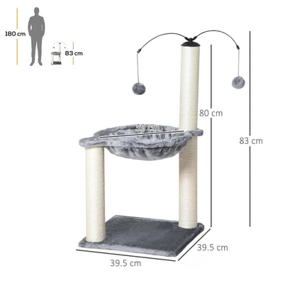 83cm Cat Tree Tower for Indoor Cats w/ Sisal Scratching Post Hammock Hanging Toy Activity Centre - Grey