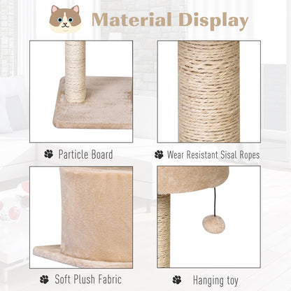 Mult Level Cat Tree for Indoor Cats with Scratching Post Bed Condo Perch, Kitten Climbing Tower, Beige 60L x 40W x 81H cm