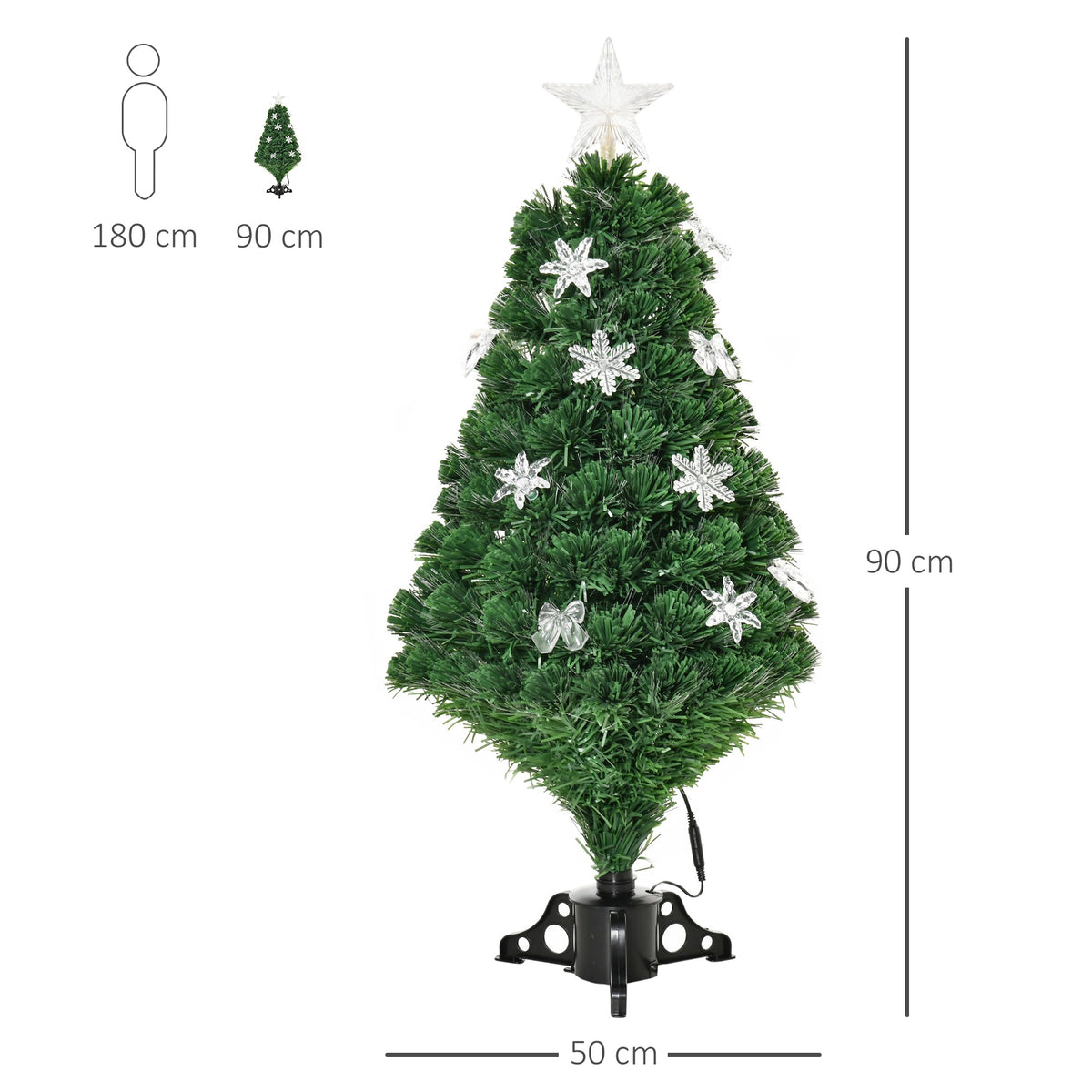 3ft Pre-Lit Fibre Optic Christmas Tree with Multicolour LEDs, Bows & Star