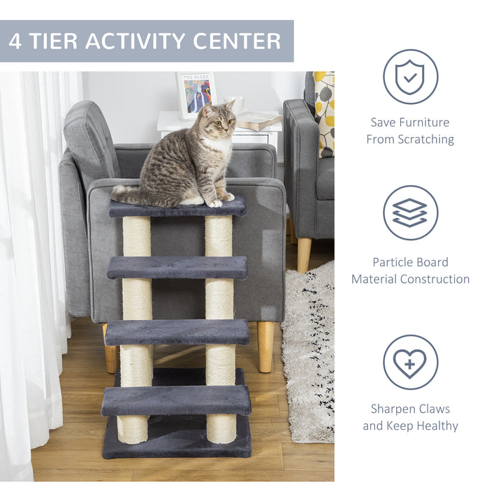 4 Pet Step Stairs For Cats Ladder Scratch Post - Grey