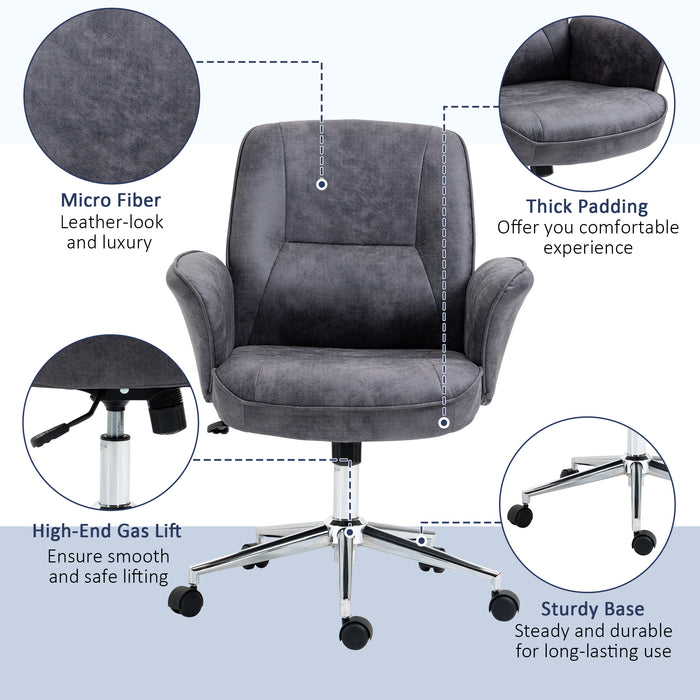 Swivel Computer Office Chair Mid Back Desk Chair for Home Study Bedroom, Charcoal Grey