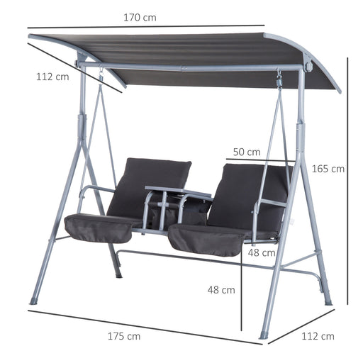 Steel Frame 2-Seater  Swing Chair w/ Table Grey