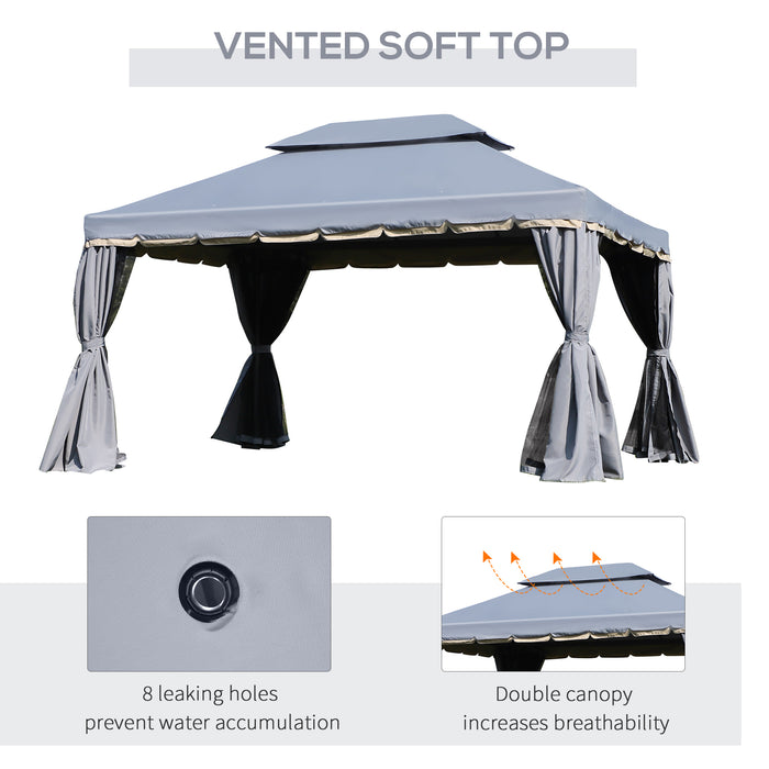 Outsunny 3 x 4m Aluminium Garden√Ç¬¨√Ç¬®√¢¬Ä¬ö√É¬Ñ√¢¬Ä¬†Gazebo, Marquee Canopy Shelter Pavilion Party Tent with Nets and Curtains for Garden, Lawn, Backyard and Deck, Grey