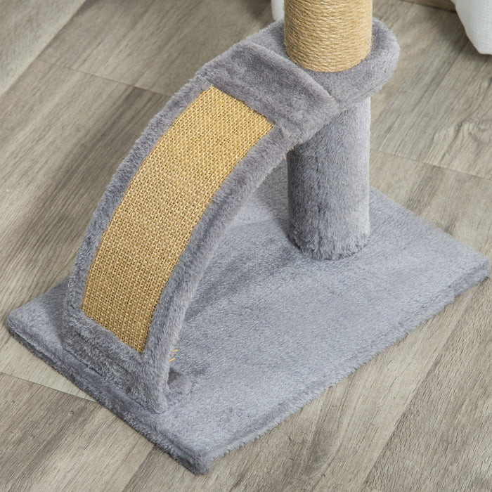 Cat Tree for Indoor Cats Climbing Activity Center Kitten Tower Furniture with Jute Post Scratching Massage Board Hanging Ball with Bell 34 x 24 x 43cm Grey