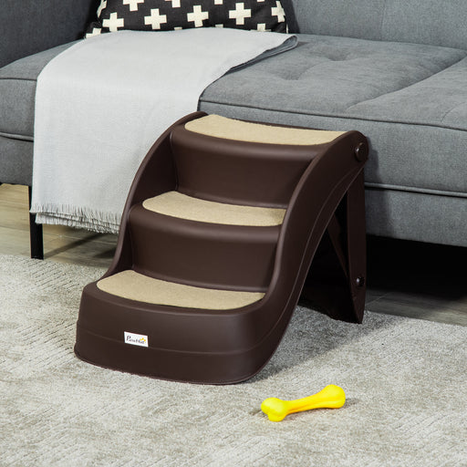 Foldable Pet Stairs Portable Dog Steps 3-Step Design with Non-slip Mats for High Beds, Sofas, 49 x 38 x 38 cm, Brown