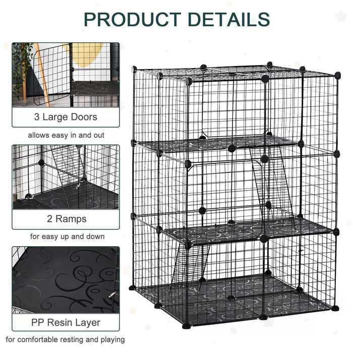 Pet Playpen DIY Small Animal Cage Enclosure Metal Wire Fence 39 Panels with 3 Doors 2 Ramps for Kitten Bunny Chinchilla Pet Mink Black