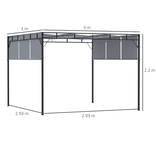 3 x 3(m) Steel Pergola Gazebo Garden Shelter with Retractable Roof Canopy for Outdoor, Patio, Dark Grey