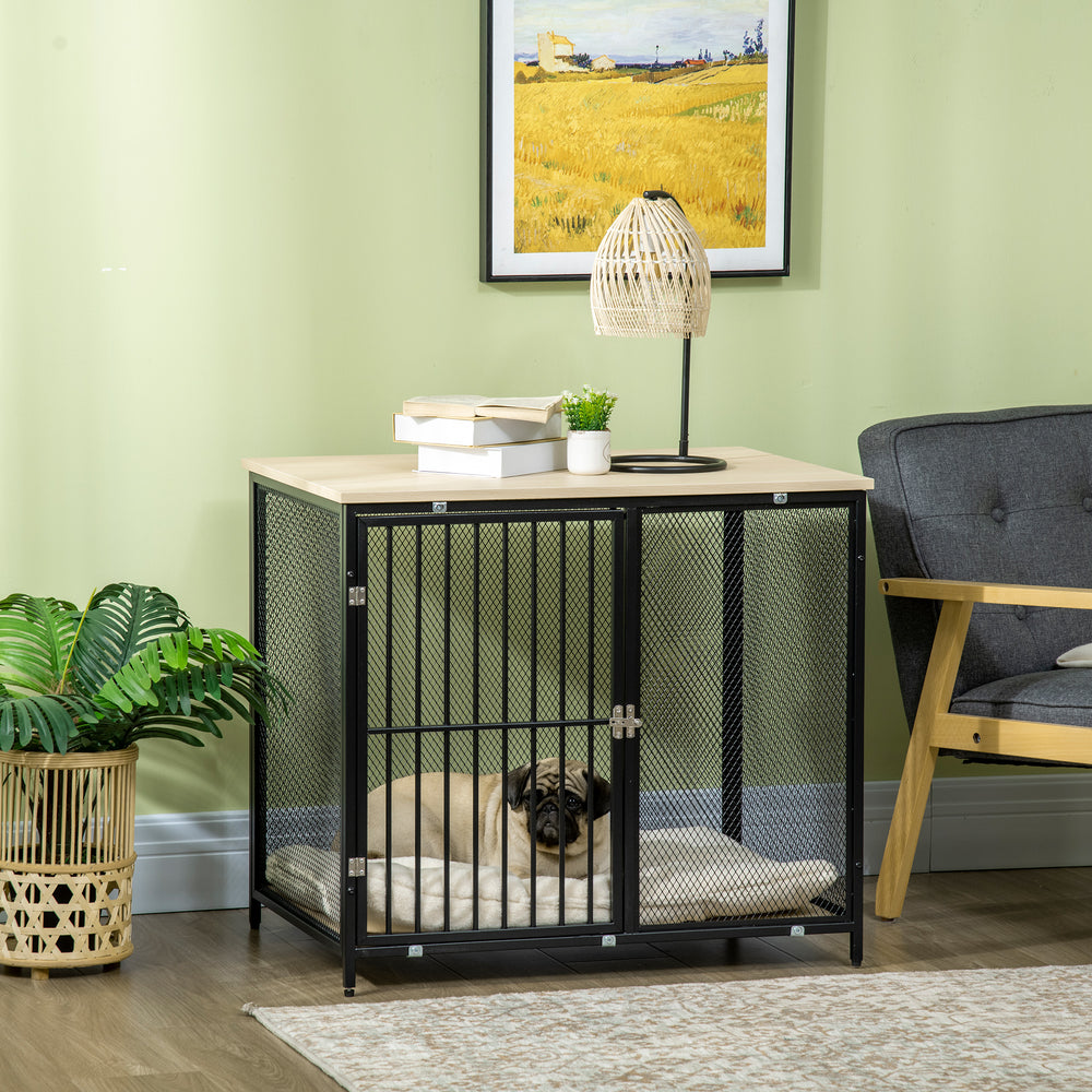 Dog Crate Furniture Side End Table Indoor Dog Kennel w/ Soft Washable Cushion, Wire Mesh, for Small and Medium Dogs