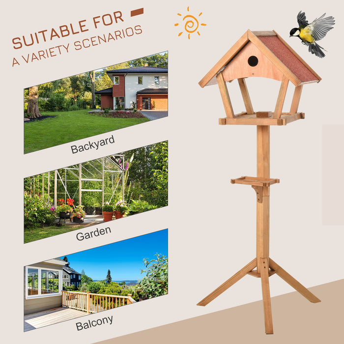 Wooden Bird Feeder Table Freestanding for Garden Backyard Outside Decorative Pre-cut Weather Resistant Roof 49 x 45 x 139 cm Natural