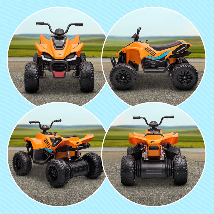 Mclaren Licensed 12V Quad Bike with Slow Start, Music, Headlights, MP3 Slot, Suspension Wheels, for 3-8 Years - Orange