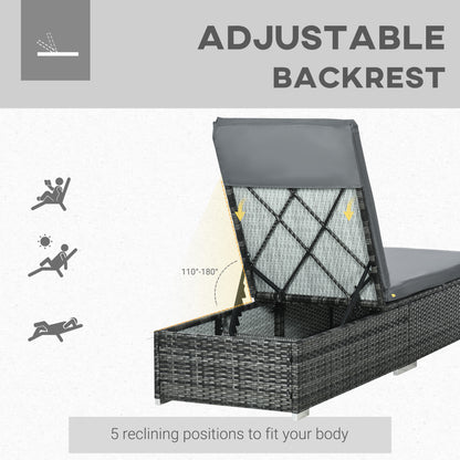 Rattan Sun Lounger Adjustable Garden Furniture Reclining Bed Chair Patio Wicker Grey