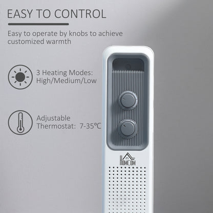 1500W Oil Filled Radiator, Portable Electric Heater w/ Three Modes Adjustable Thermostat Safety switch, White