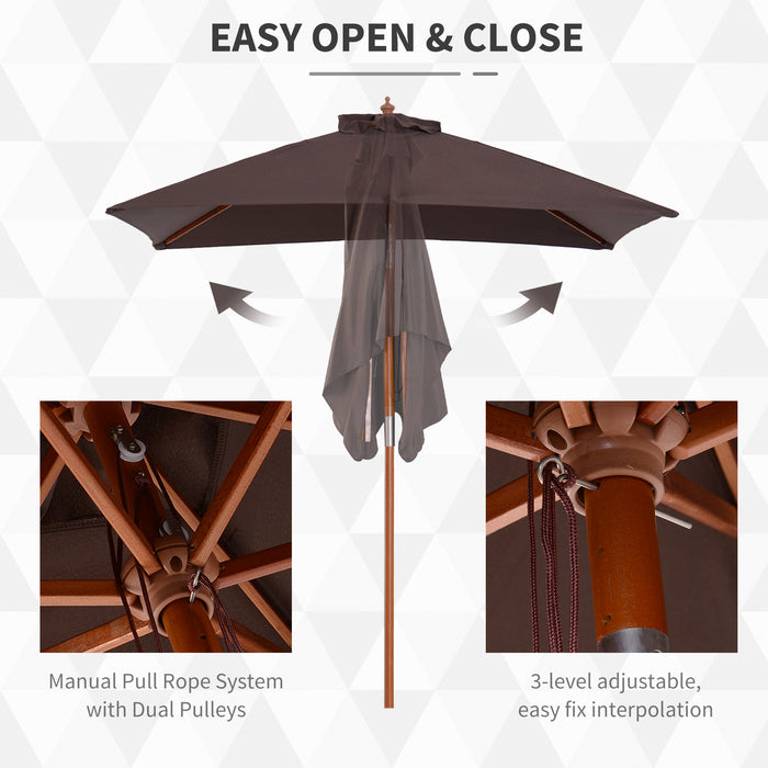 2m x 1.5m Patio Parasol Garden Umbrellas Sun Umbrella Bamboo Sunshade Canopy Outdoor Backyard Furniture Fir Wooden Pole 6 Ribs Tilt Mechanism