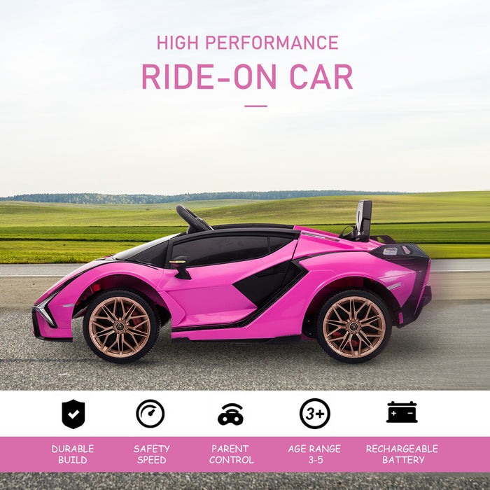 Compatible 12V Battery-powered Kids Electric Ride On Car Lamborghini SIAN Toy with Parental Remote Control Lights MP3 for 3-5 Years Old Pink