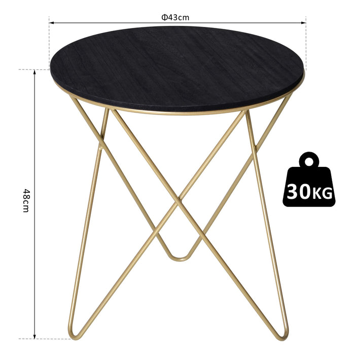 Wooden Metal Round Coffee Table Sofa End Side Bedside Table Modern Style Living Room Decor  - Black Gold Color (Φ43cm)