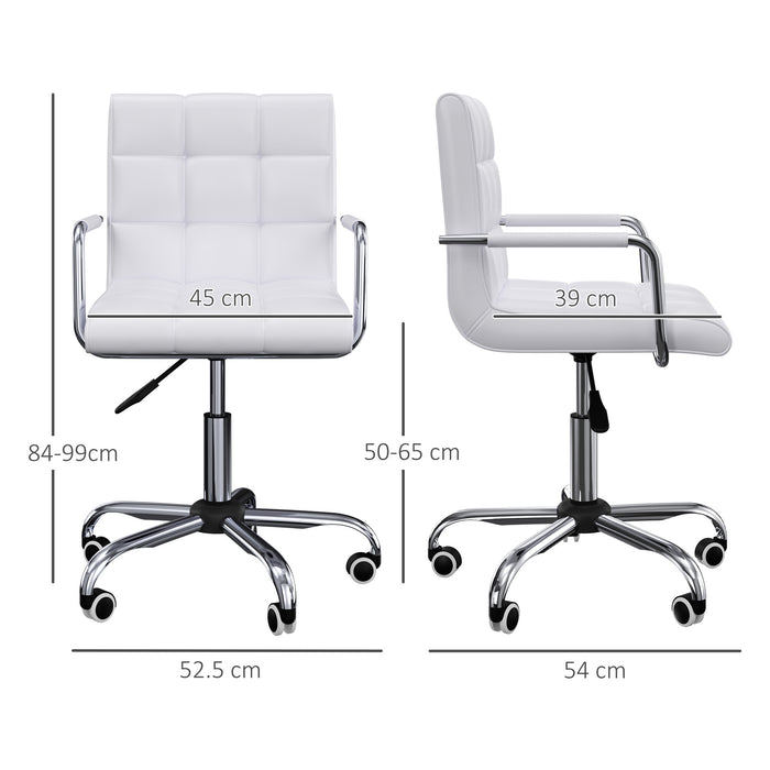 Mid Back PU Leather Home Office Desk Chair Swivel Computer Chair with Arm, Wheels, Adjustable Height, White