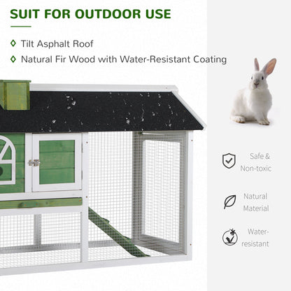 Rabbit Hutch and Run Guinea Pig Hutch Wooden Bunny Cage for Outdoor Indoor with Pull Out Tray Run Asphalt Roof Green 120 x 60 x 79 cm