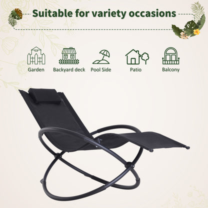 Outdoor Orbital Lounger Zero Gravity Patio Chaise Foldable Rocking Chair w/ Pillow Black