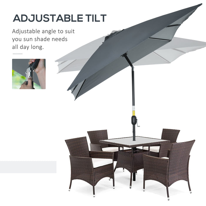 Outsunny 3x2m Patio Parasol Garden Umbrellas Canopy with Aluminum Tilt Crank Rectangular Sun Shade Steel, Grey