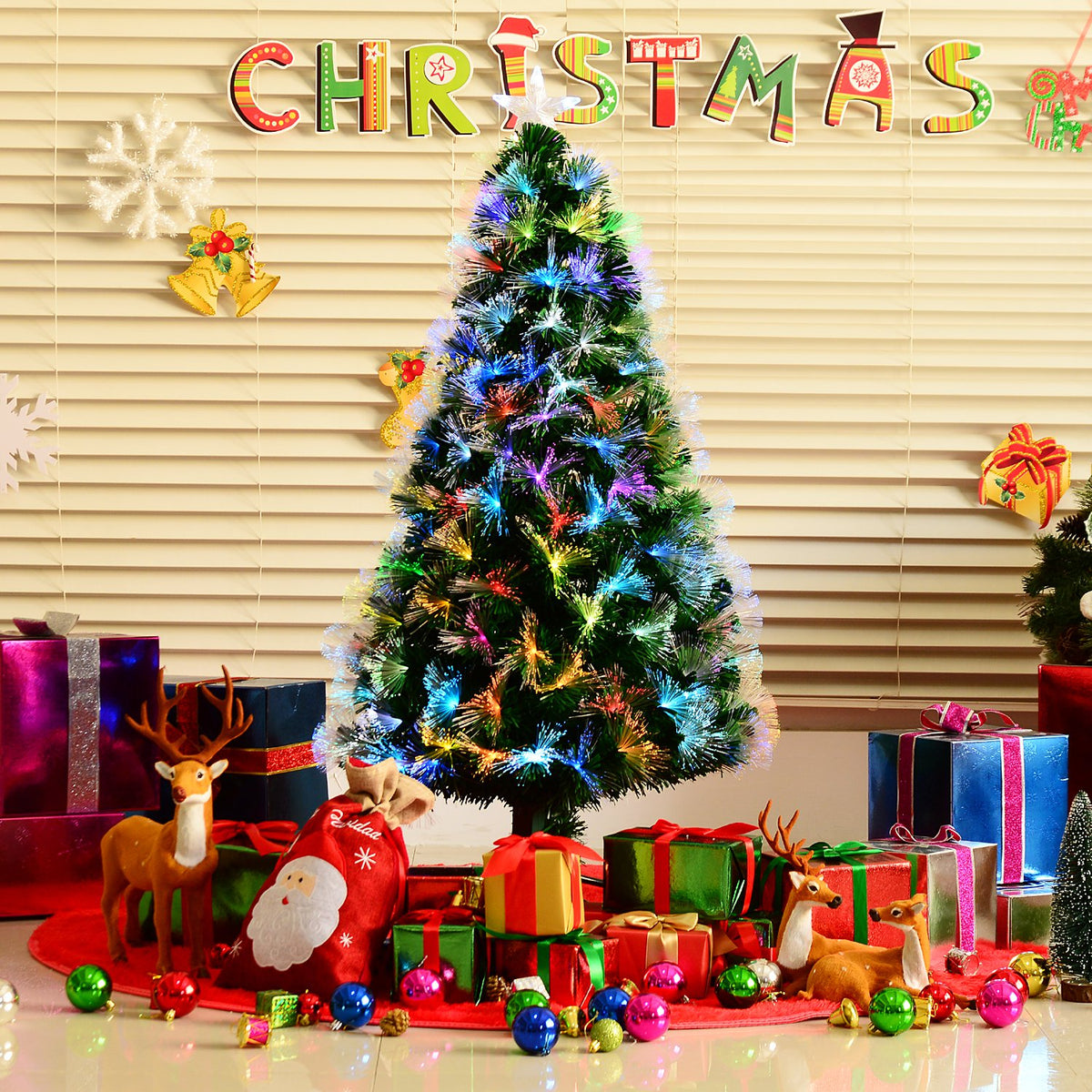 4ft Pre-Lit Fibre Optic Christmas Tree with 130 Multicolour LEDs