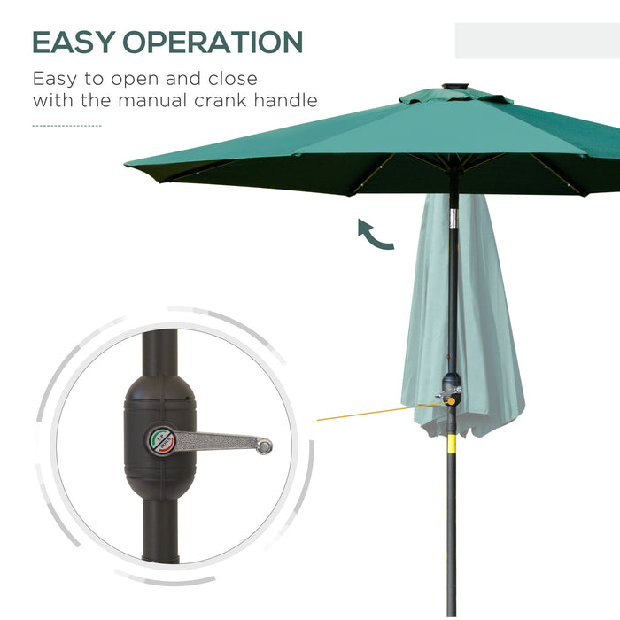 2.7m Patio Garden Umbrella Outdoor Parasol with Tilt Crank and 24 LEDs Lights (Green)