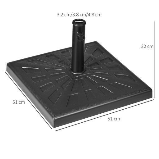 Outsunny 19kg Resin Garden Parasol Base Holder, Square Outdoor Market Umbrella Stand Weight for Poles of âÃ­Â¬â32mm, âÃ­Â¬â38mm, and âÃ­Â¬â48mm, Black