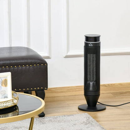 HOMCOM Ceramic Tower Indoor Space Heater Electric Floor Heater w/ 2 Heat and Fan 1000W/2000W, Oscillation, Remote Control, Timer for Basement Office
