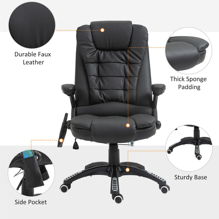 HOMCOM Executive Office Chair with Massage and Heat, High Back PU Leather Massage Office Chair With Tilt and Reclining Function, Black