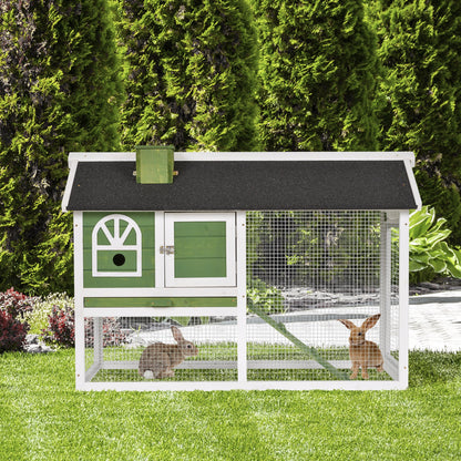 Rabbit Hutch and Run Guinea Pig Hutch Wooden Bunny Cage for Outdoor Indoor with Pull Out Tray Run Asphalt Roof Green 120 x 60 x 79 cm