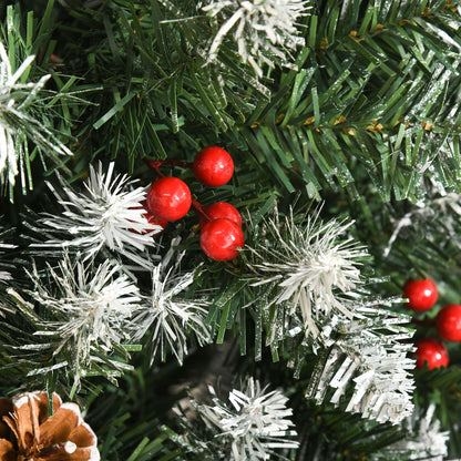 6ft Snow-Flecked Artificial Christmas Tree with Red Berries, Pinecones & 618 Tips