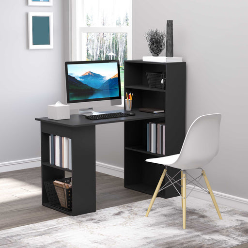 120cm Modern Computer Desk Bookshelf  Writing Table Workstation PC Laptop Study Home Office 6 Shelves Black